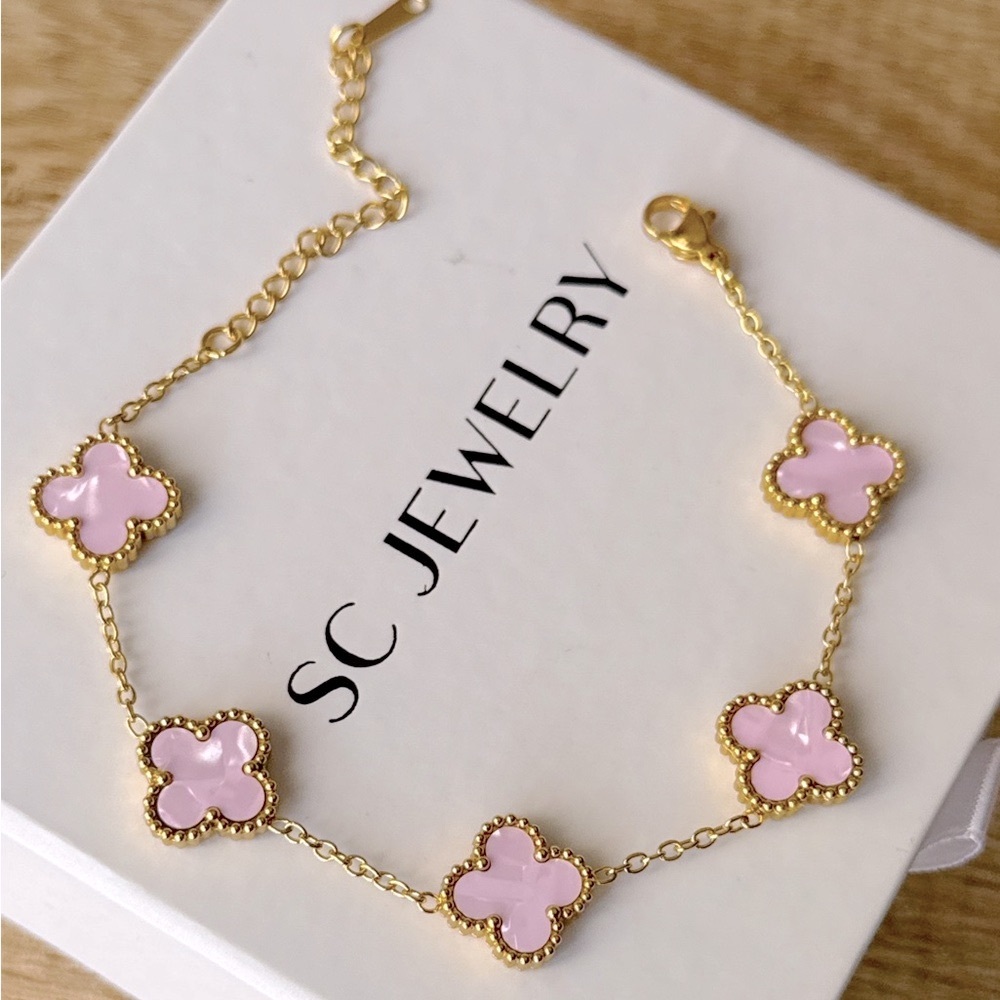 Light Pink Clover Bracelet Stainless Steel Double Sided